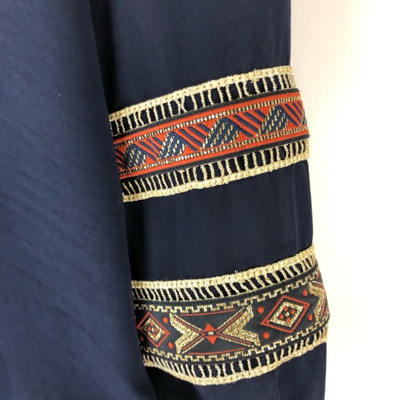 Chico’s Navy Gold Metallic Embroidered Blouse - Picture 5 of 6